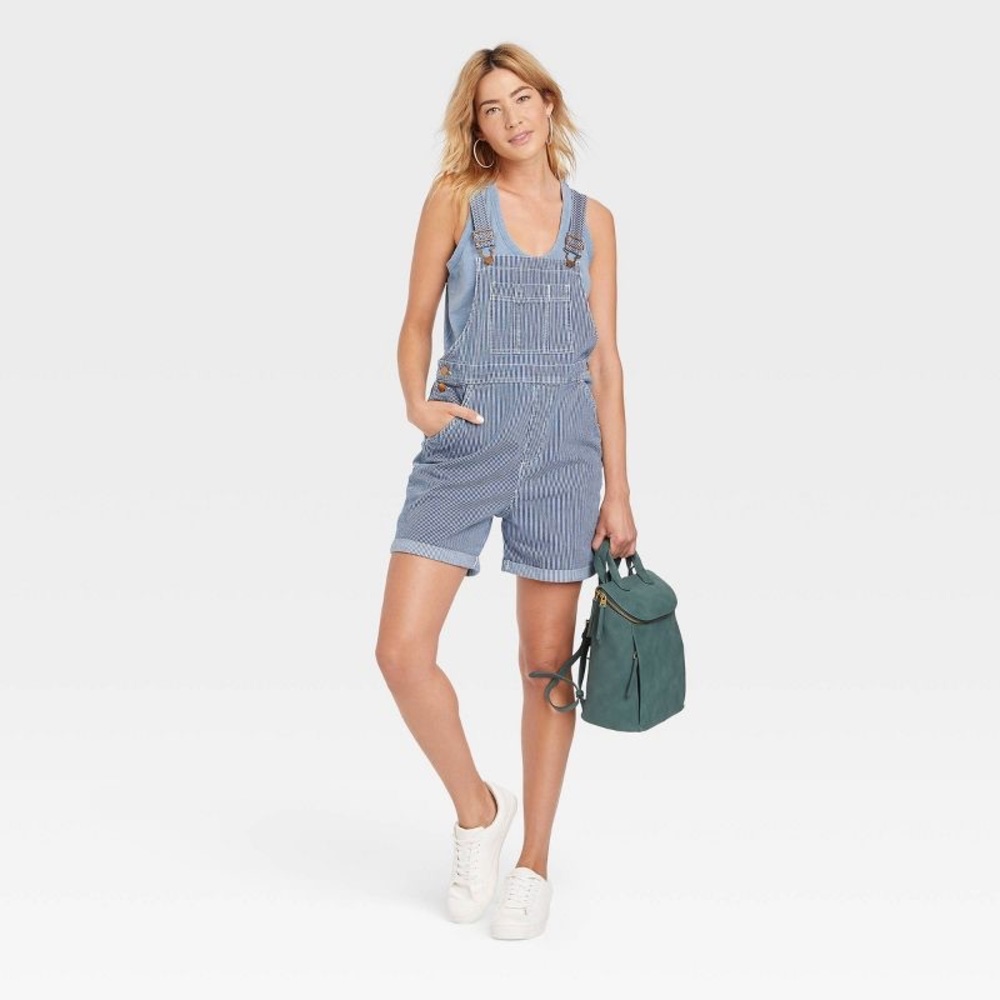 Women's Denim Boyfriend Shortalls - Universal Thread™ (striped overalls)